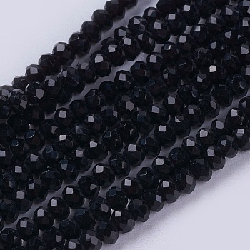 Opaque Solid Color Glass Bead Strands, Imitation Jade, Faceted, Rondelle, Black, 3x2mm, Hole: 0.8mm, about 185~190pcs/strand, 14.9~17.3 inch(38~44cm)