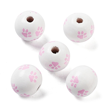 Dog Theme Wood Beads, Dog Paw, Pink, 15.5x14.5mm, Hole: 4mm
