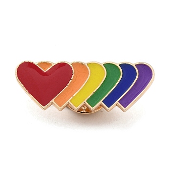 Pride Rainbow Theme Enamel Pins, Light Gold Alloy Badge for Backpack Clothes, Colorful, Heart, 16.5x31.5x1.5mm