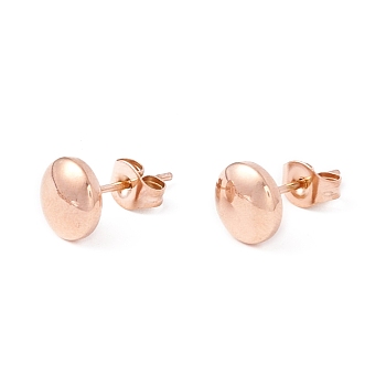 6 Pairs 304 Stainless Steel Flat Round Stud Earrings for Women, Rose Gold, 8mm, Pin: 1mm