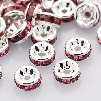 Brass Rhinestone Spacer Beads, Grade AAA, Straight Flange, Nickel Free, Silver Color Plated, Rondelle, Rose, 5x2.5mm, Hole: 1mm