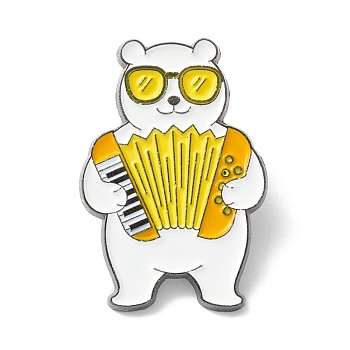 Bear Play an Instrument Enamel Pin, Animal Alloy Brooch for Backpack Clothes, Gunmetal, Yellow, 30x21x1.5mm