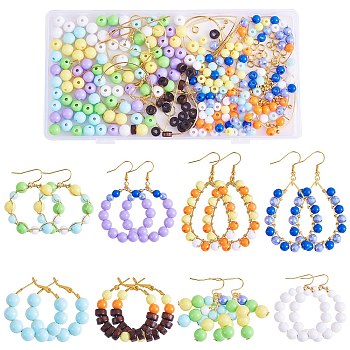 DIY Beaded Drop Earring Making Kit, Including Natural Maple Wood Flat Round & Acrylic Beads, Brass Teardrop Links & Hoop Earrings, Iron Earring Hooks, Copper Wire, Mixed Color, 325Pcs/box