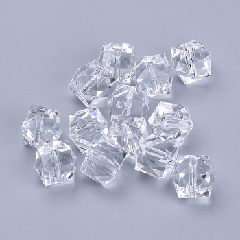 Transparent Acrylic Beads, Faceted, Cube, Clear, 10x10x8mm, Hole: 1.5mm