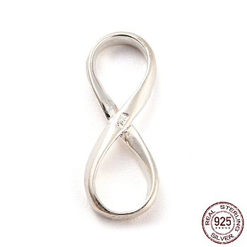 925 Sterling Silver Pendants, Infinity Charms, with 925 Stamp, Silver, 18.6x7x2.4mm, Hole: 6.7x4.7mm