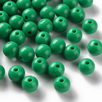 Opaque Acrylic Beads, Round, Green, 8x7mm, Hole: 2mm