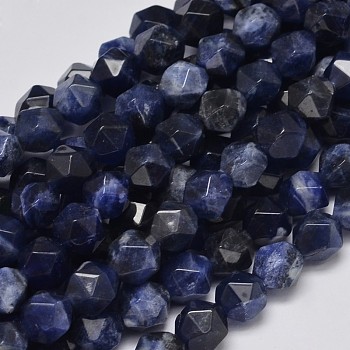 Faceted Natural Sodalite Beads Strands, Star Cut Round Beads, 8x7mm, Hole: 1mm, about 49pcs/strand, 15.7 inch