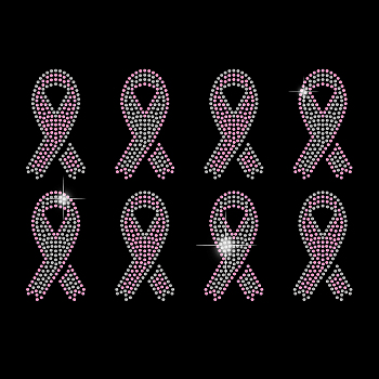Breast Cancer Awareness Bibbon Glass Hotfix Rhinestone, Iron on Appliques, Costume Accessories, for Clothes, Bags, Pants, Hot Pink, 297x210mm