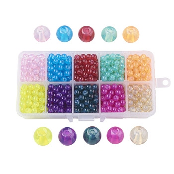 10 Colors Baking Painted Glass Beads, Imitation Opalite, Round, Mixed Color, 6mm, Hole: 1.3~1.6mm, 85pcs/compartment, 850pcs/box