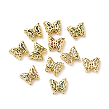 Eco-friendly Brass Cubic Zirconia Multi-Strand Links, Cadmium Free & Lead Free, Butterfly, Golden, Mixed Color, 10x12x5mm, Hole: 1.2mm