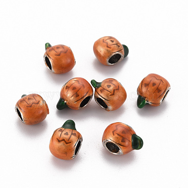 Chocolate Pumpkin Jack-O'-Lantern Alloy+Enamel European Beads