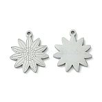 Non-Tarnish 304 Stainless Steel Manual Polishing Pendants, Flower Charm, Stainless Steel Color, 19x16.5x1.5mm, Hole: 1.5mm(STAS-C075-02P)
