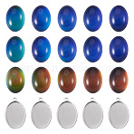 DIY Oval Pendant Making Kits, including 304 Stainless Steel Pendant Cabochon Settings and Glass Cabochons, Stainless Steel Color, 18.5x13x8.5mm(DIY-TA0015-36)