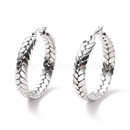 201 Stainless Steel Leaf Wrap Hoop Earrings with 304 Stainless Steel Pin for Women, Stainless Steel Color, 36x34.5x7mm, Pin: 0.7mm(EJEW-F280-26B-P)