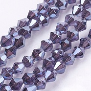 1 Strand Electroplate Glass Beads Strands, Full Plated, Faceted, Bicone, Thistle, 3x3mm, Hole: 1mm, about 128~135pcs/strand, 12.2 inch(X-EGLA-J026-3mm-F21)