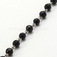 Handmade Faceted Round Glass Beads Chains for Necklaces Bracelets Making, with Iron Eye Pin, Unwelded, Black, 39.3 inch, about 94pcs/strand(X-AJEW-JB00084-02)
