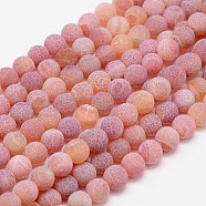 Natural Weathered Agate Beads Strands, Dyed, Frosted, Round, Indian Red, 8mm, Hole: 1mm, about 46pcs/strand, 14~15 inch(G-G589-8mm-05)