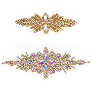 WADORN 2Pcs 2 Style Flower Pattern Hotfix Rhinestone, Glass Rhinestone Applques, for Bridal Dress, Sash, Belt, Crystal AB, 185~243x70~94x5mm, 1pc/style(DIY-WR0003-50)
