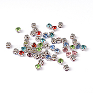 Sew on Rhinestone, Grade A Glass Rhinestone, with Brass Prong Settings, Garments Accessories, Silver Color Plated Metal Color, Mixed Color, 3.8~4x3.8~4mm, Hole: 1mm(The hole in the bottom is random.), about 1440pcs/bag(RB-J179-SS16-M)