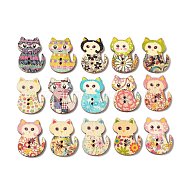 2-Hole Printed Wooden Buttons, for Sewing Crafting, Cat, Mixed Color, 29.5x21.5x2.5mm, Hole: 1.5mm(WOOD-WH0104-01A)