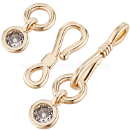 10Pcs Brass Pave Clear Cubic Zirconia Hook and S-Hook Clasps, with Jump Rings, Nickel Free, Real 18K Gold Plated, Hook: 13.5x4.5x1.5mm, Hole: 1.2mm, Inner Diameter: 2.5mm, Charms: 6.5x4x2mm, Hole: 1mm(KK-BBC0012-47)