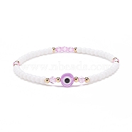 Resin Evil Eye & Acrylic Beaded Stretch Bracelet for Women, Lilac, Inner Diameter: 2-1/8 inch(5.5cm)(BJEW-JB08609-05)