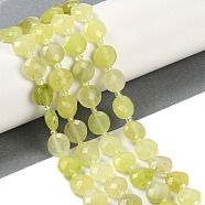 Natural Xiuyan Jade Beads Strands, Faceted, Flat Round, with Seed Beads, 9.5~10x5~6mm, Hole: 1mm, about 32~34pcs/strand, 15.75~14.96''(38~40cm)(G-B094-A07-01)