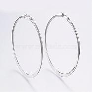 304 Stainless Steel Big Hoop Earrings, Hypoallergenic Earrings, Flat Ring Shape, Stainless Steel Color, 12 Gauge, 59~61x2mm, Pin: 0.7x1mm(EJEW-F105-15P)