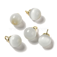 Cat Eye Pendants, with Real 18K Gold Plated Brass Loops, Round, White, 18x12mm, Hole: 3.5x2.5mm(FIND-C046-04A-G)