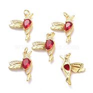 Brass Micro Pave Dark Red Cubic Zirconia Pendants, with Jump Ring, Long-Lasting Plated, Bird, Real 18K Gold Plated, 23.5x18x5mm, Jump Rings: 5x1mm, 3mm Inner Diameter(ZIRC-L100-118G)