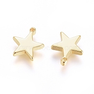 Brass Pendants, Long-Lasting Plated, Star, Real 18K Gold Plated, 11.5x10x2mm, Hole: 1mm(KK-G389-26G)