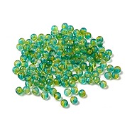 Baking Painted Transparent Crackle Glass Bead Strands, Two Tone, Round, Yellow Green, 4mm, Hole: 1.1~1.3mm(CCG-XCP0001-04A-02)