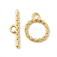 Ion Plating(IP) 304 Stainless Steel Toggle Clasps, Twist Ring, Real 18K Gold Plated, Ring: 17x13.5x2mm, Hole: 2.5mm, 10.5mm inner diameter, Bar: 22x5.5x2mm, hole: 2.5mm(STAS-F290-03G)