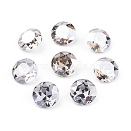 Pointed Back & Back Plated Glass Rhinestone Cabochons, Grade A, Faceted, Flat Round, Satin, 8x4.5mm(RGLA-J012-8mm-001SA)