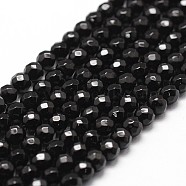 Natural Black Onyx Beads Strands, Grade A, Faceted, Round, 4mm, Hole: 1mm, about 96pcs/strand, 14.9 inch~15.1 inch(X-G-D840-22-4mm)