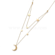 304 Stainless Steel Double Layer Necklaces, with Cable Chains and Round Beads, Star with Moon, Golden, 17.8 inch(45.2cm)(NJEW-K120-10G)
