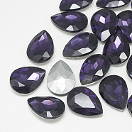 Pointed Back Glass Rhinestone Cabochons, Back Plated, Faceted, teardrop, Tanzanite, 14x10x4.5mm(RGLA-T081-10x14mm-16)