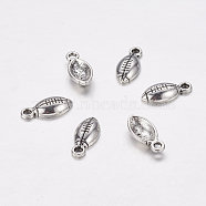 Football Sports Theme Tibetan Style Alloy Charms, Cadmium Free & Lead Free, Antique Silver, 15x7x3mm, Hole: 1.5mm(X-TIBEP-A14124-AS-RS)