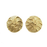 Ion Plating(IP) 304 Stainless Steel Stud Earrings for Women, Flat Round, Real 18K Gold Plated, 25mm(EJEW-N054-34G)