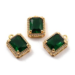 Rack Plating Brass Micro Pave Green Cubic Zirconia Charms, Long-Lasting Plated, Rectangle, Real 18K Gold Plated, 15x10.5x6mm, Hole: 1.4mm(KK-D070-07G)