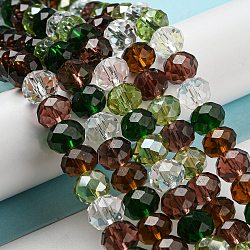 Glass Beads Strands, Faceted, Rondelle, Olive Drab, 10x8mm, Hole: 1mm, about 63~65pcs/strand, 19.2~20 inch(48~50cm)(EGLA-A034-M10mm-26)