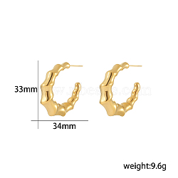 Stylish Stainless Steel C-Shaped Stud Earrings, Real 18K Gold Plated, 33x34mm(ND2304-2)