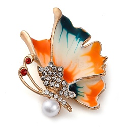 Enamel Pins, Alloy Brooches for Backpack Clothes, with Plastic Pearl, Butterfly, 49.5x39mm(JEWB-R052-03G-01)