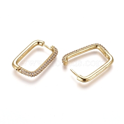 Brass Micro Pave Cubic Zirconia Huggie Hoop Earrings, Rectangle, Golden, Clear, 29.5x19.5x3.5mm, Pin: 1mm(EJEW-L240-C-01G)