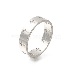 304 Stainless Steel Rings for Women, Hollowed-Out Crosses, Stainless Steel Color, 5mm, Inner Diameter: 18mm(RJEW-S238-06P)