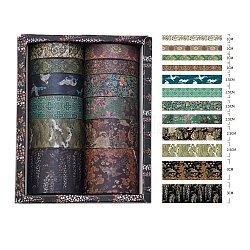 12 Rolls Chinese Style Floral Paper Decorative Paper Tapes Set, Adhesive Tapes, for DIY Scrapbooking Supplie Gift Decoration, Mixed Color, 10~30x0.2mm, 2m/roll(STIC-H002-02D)