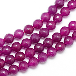 Natural White Jade Bead Strands, Dyed, Faceted, Round, Medium Violet Red, 6mm, Hole: 1mm, about 60pcs/strand, 14.06~14.45 inch(35.7~36.7cm)(X-G-R346-6mm-11)