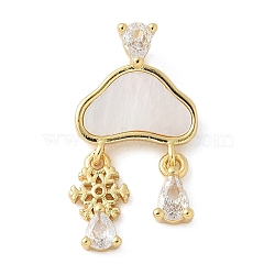 Brass Micro Pave Cubic Zirconia Pendants, with Shell, Lead Free & Cadmium Free, Long-Lasting Plated, Cloud, 24x13x6mm, Hole: 4.5x2mm(KK-K298-24A-G)