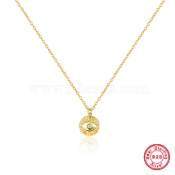 925 Sterling Silver Evil Eye Pendant Necklaces, with Clear Cubic Zirconia, Real 18K Gold Plated, 15.35 inch(39cm)(RB0851-2)