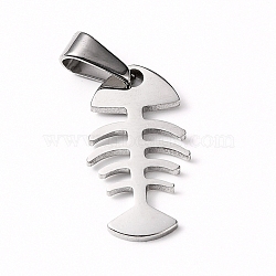304 Stainless Steel Pendants, Fishbone Shape, Stainless Steel Color, 22x12x1.5mm, Hole: 8x3mm(STAS-I127-075P)